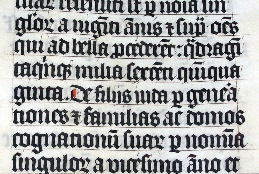 A Blackletter gothic font from an old Latin document.