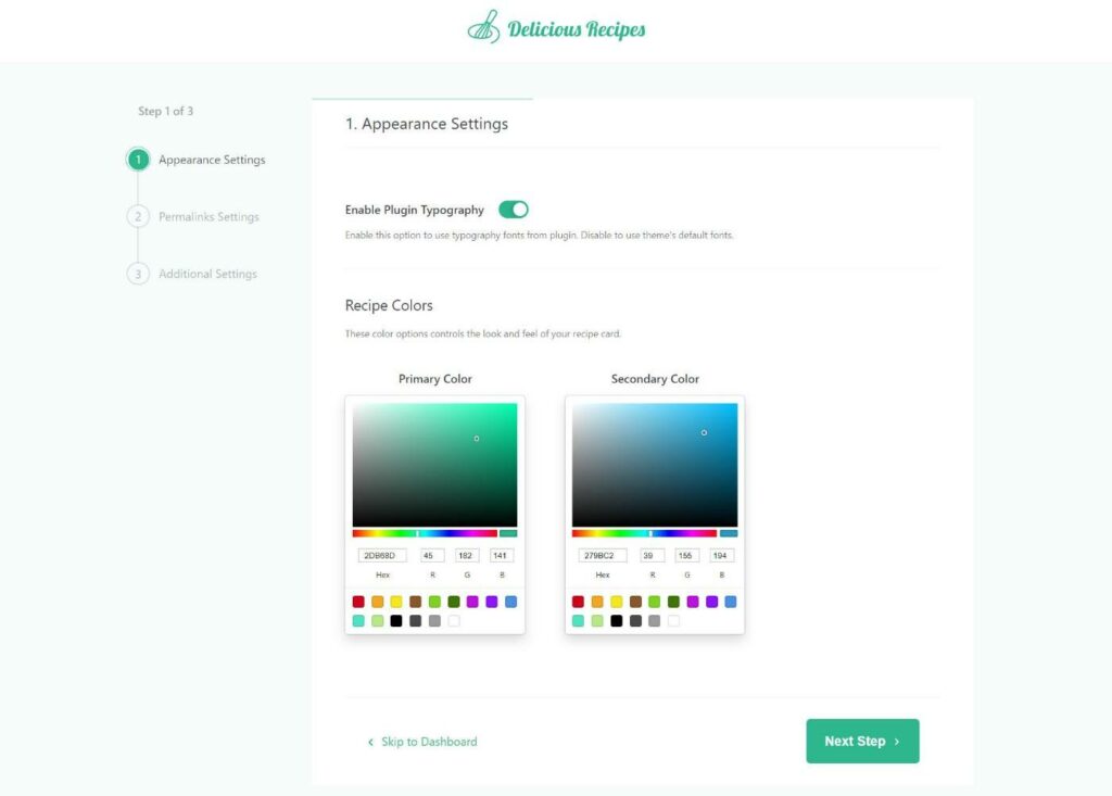 Delicious Recipes onboarding wizard