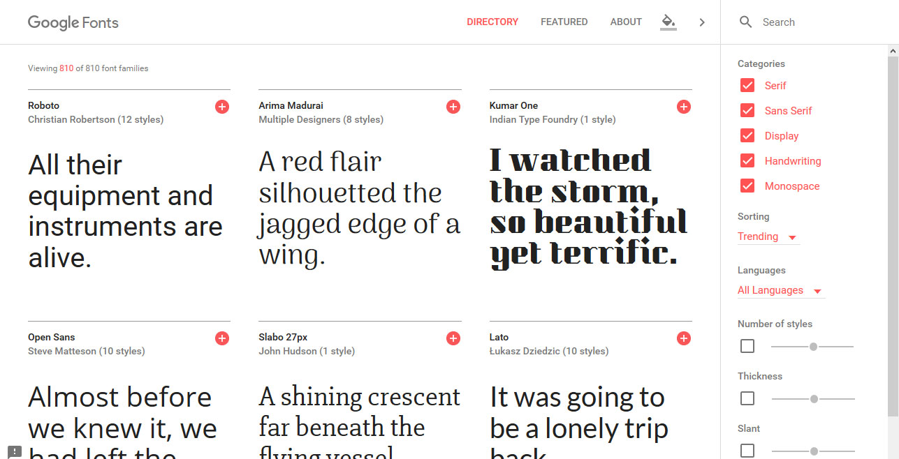 Google fonts homepage