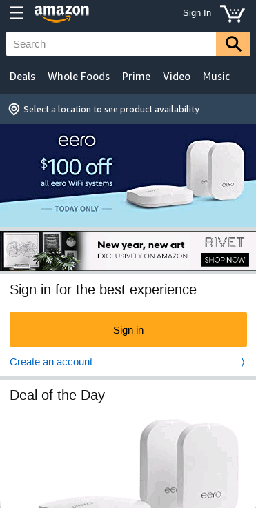 The Amazon home page on a mobile device.