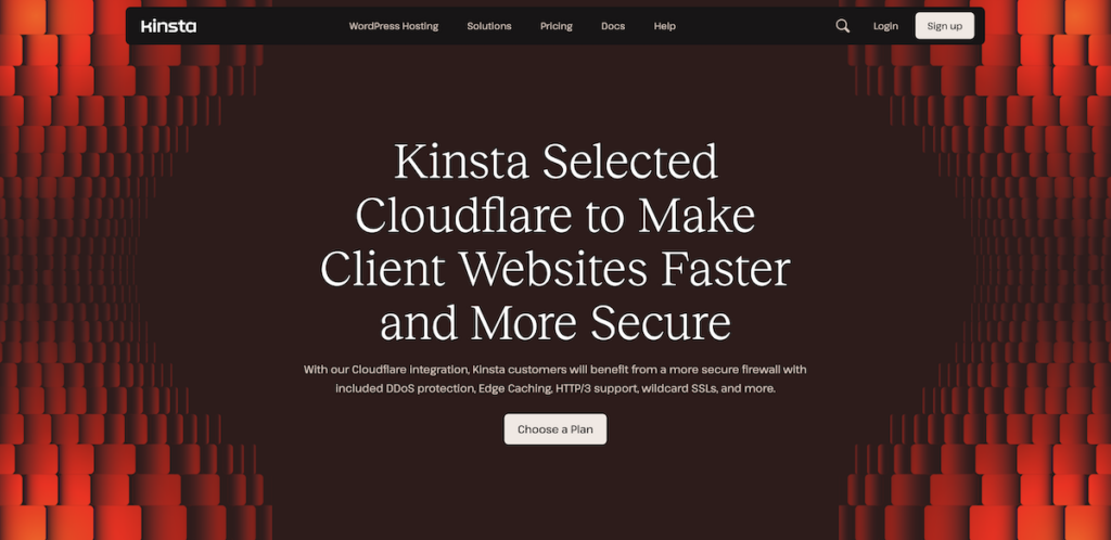 Kinsta's website showing its Cloudflare integration landing page.