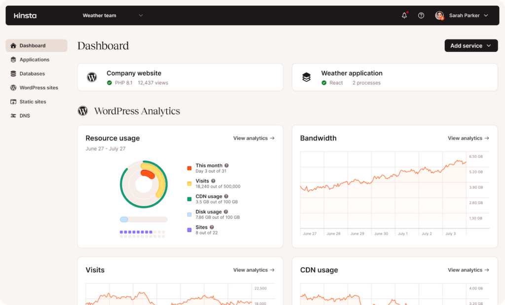 The MyKinsta dashboard.