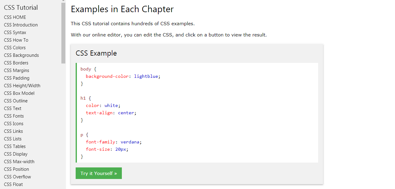 The W3Schools CSS Tutorial.